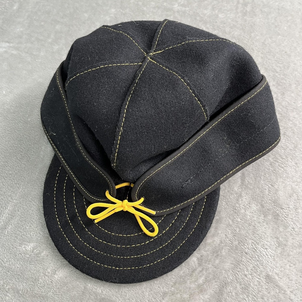 Stormy Kromer Trapper Hat Mens Size 7 3/8 Black Wool Lined Ear Flap Cap